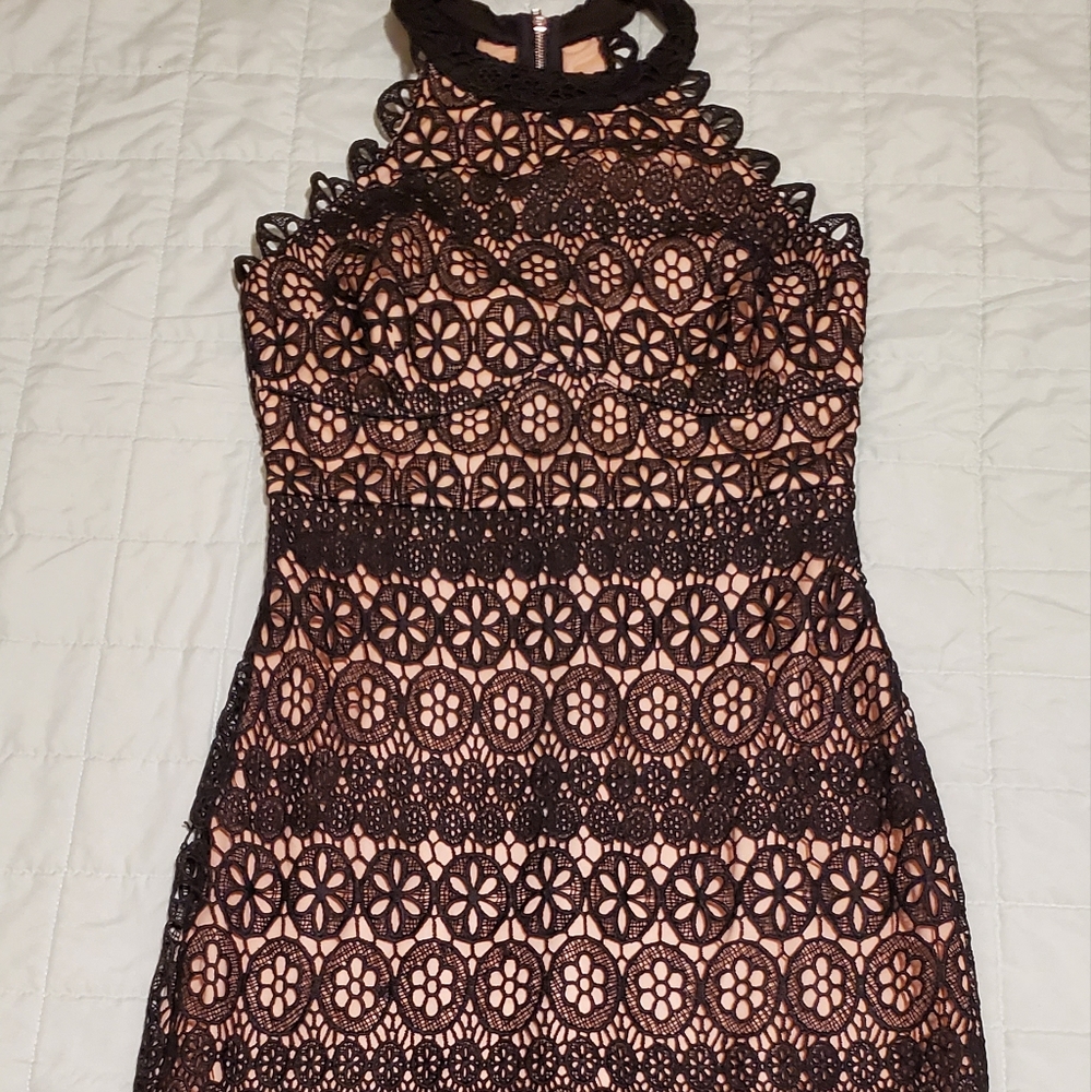 NWOT Lulu's black crochet midi  halter dress size xs